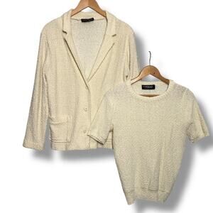 Vintage Givenchy Sport Knit Jacket Cream Short Sleeve Sweater Set Size Large